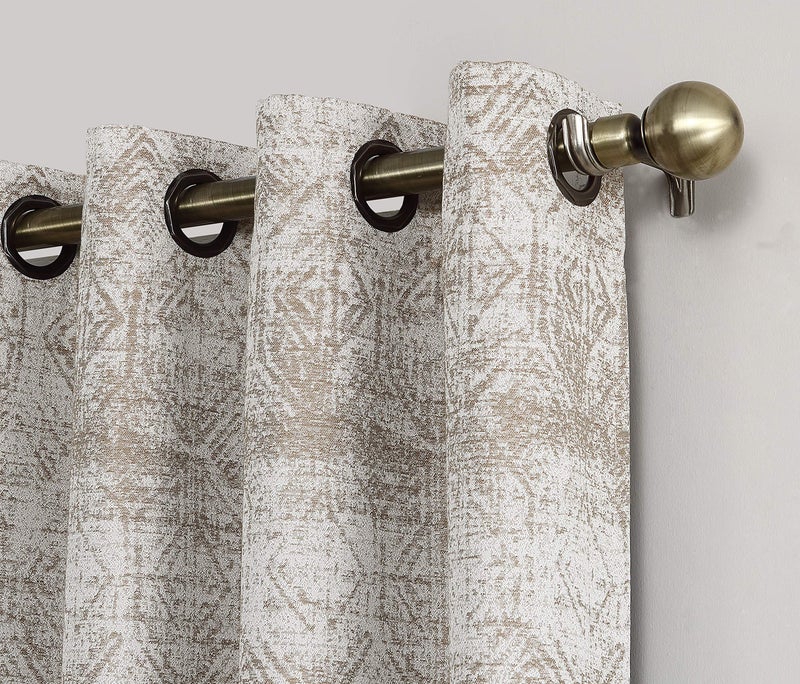 Sun Zero Darren Distressed Woven Jacquard Blackout Grommet Curtain Panel, 50" x 84", Camel - Image 2